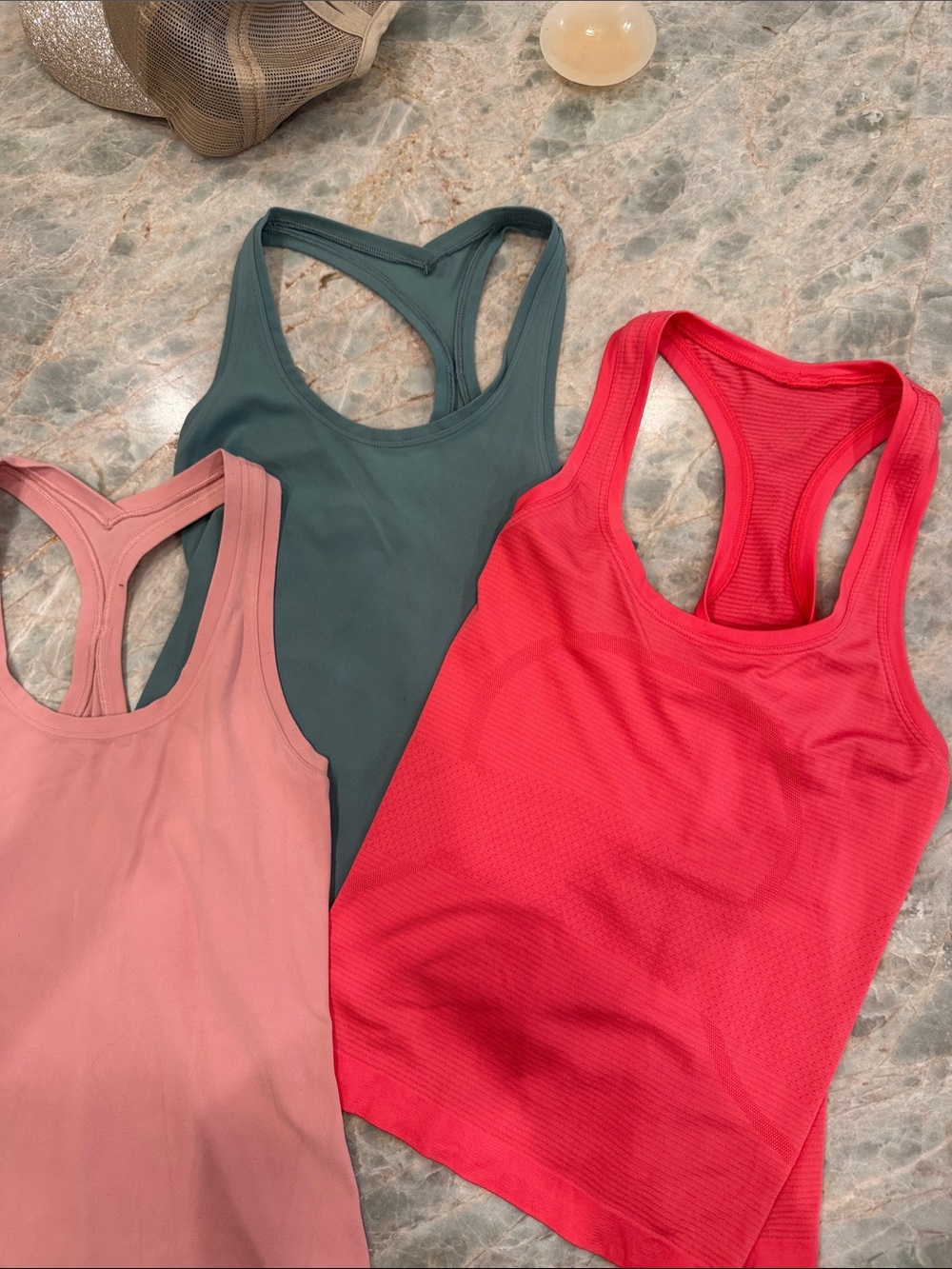 lululemon athletica Racerback Tank Trio - Dusty Rose, Teal Green, Coral Red